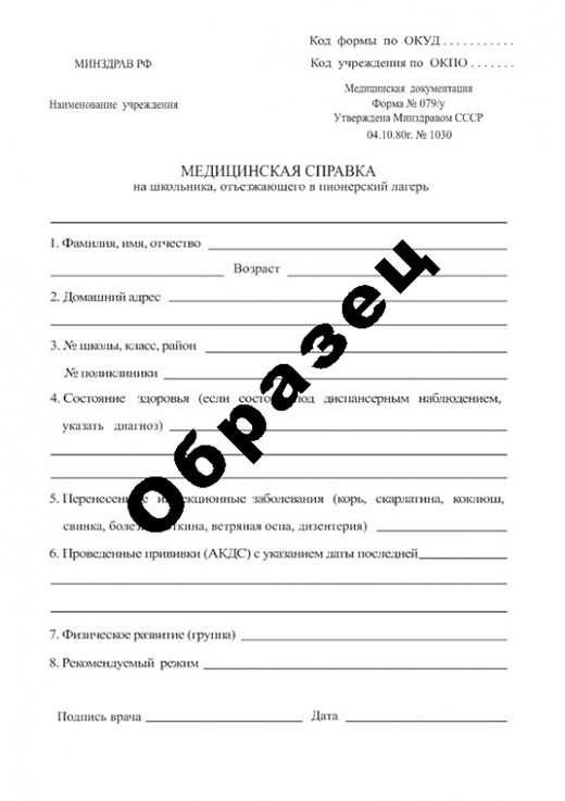 Справка в пионерский лагерь в Санкт-Петербурге